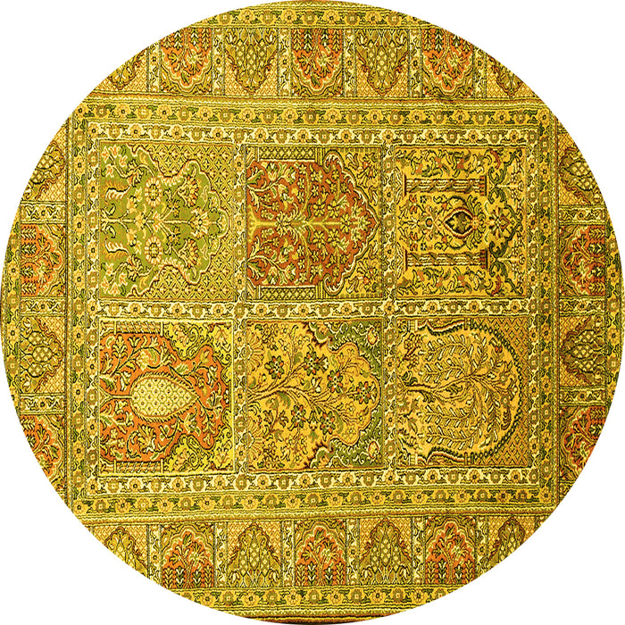 Round Persian Yellow Traditional Rug, tr377yw