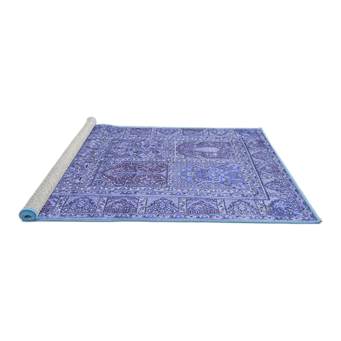 Sideview of Machine Washable Persian Blue Traditional Rug, wshtr377blu