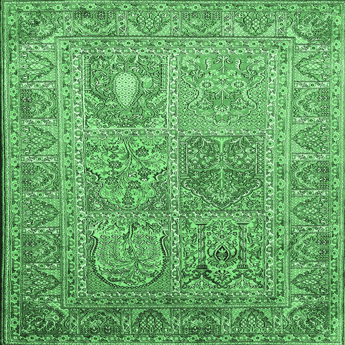 Square Machine Washable Persian Emerald Green Traditional Area Rugs, wshtr377emgrn