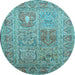 Round Machine Washable Persian Light Blue Traditional Rug, wshtr377lblu