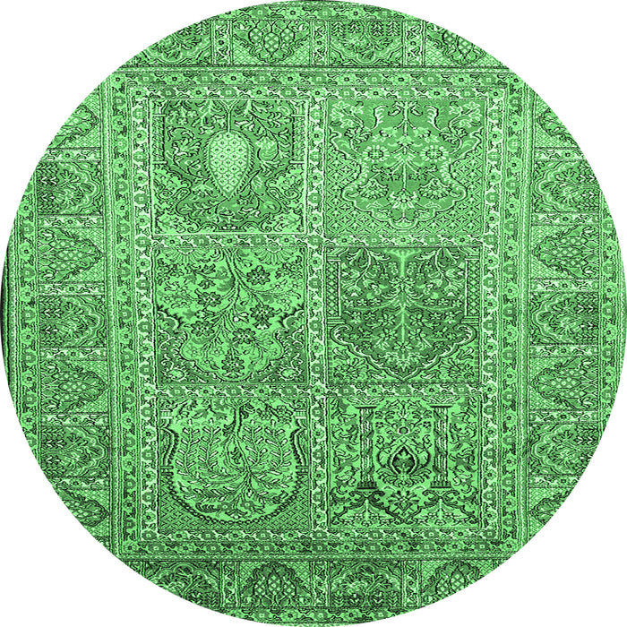 Round Persian Emerald Green Traditional Rug, tr377emgrn