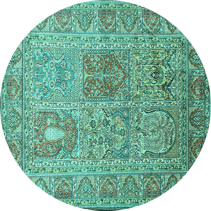 Round Machine Washable Persian Turquoise Traditional Area Rugs, wshtr377turq
