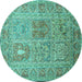 Round Machine Washable Persian Turquoise Traditional Area Rugs, wshtr377turq