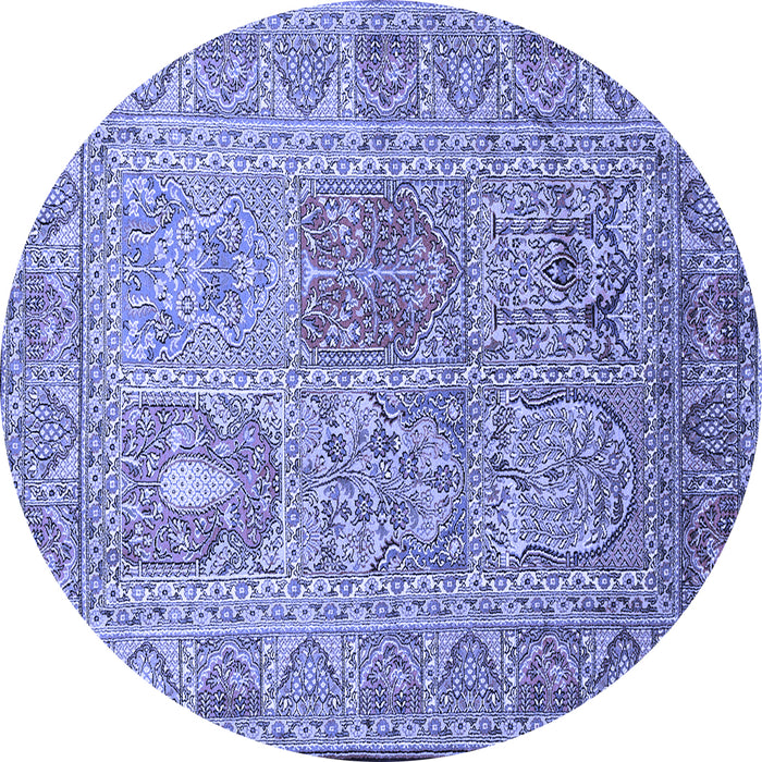 Round Machine Washable Persian Blue Traditional Rug, wshtr377blu
