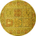 Round Machine Washable Persian Yellow Traditional Rug, wshtr377yw