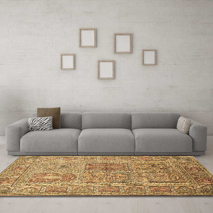 Machine Washable Persian Brown Traditional Rug in a Living Room,, wshtr377brn