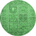 Round Machine Washable Persian Emerald Green Traditional Area Rugs, wshtr377emgrn