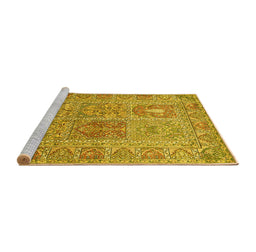 Sideview of Machine Washable Persian Yellow Traditional Rug, wshtr377yw