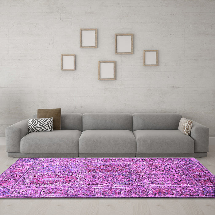 Machine Washable Persian Purple Traditional Area Rugs in a Living Room, wshtr377pur