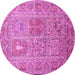 Round Machine Washable Persian Pink Traditional Rug, wshtr377pnk