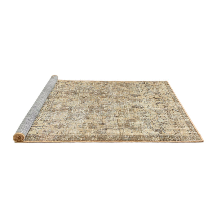 Sideview of Machine Washable Traditional Khaki Gold Rug, wshtr3780