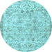 Round Machine Washable Persian Light Blue Traditional Rug, wshtr3780lblu