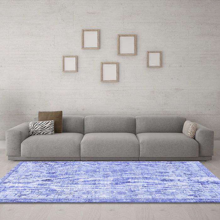 Machine Washable Persian Blue Traditional Rug in a Living Room, wshtr3780blu