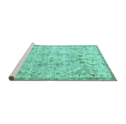 Sideview of Machine Washable Persian Turquoise Traditional Area Rugs, wshtr3780turq