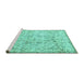 Sideview of Machine Washable Persian Turquoise Traditional Area Rugs, wshtr3780turq