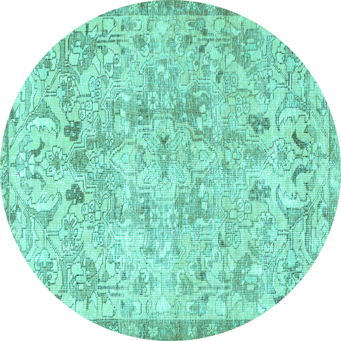 Round Machine Washable Persian Turquoise Traditional Area Rugs, wshtr3780turq