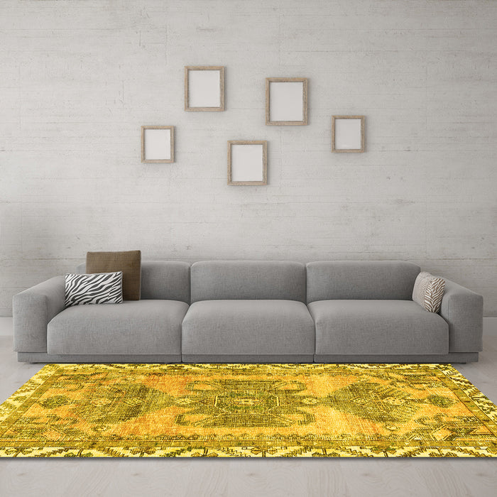 Machine Washable Persian Yellow Traditional Rug in a Living Room, wshtr3781yw