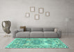 Machine Washable Persian Turquoise Traditional Area Rugs in a Living Room,, wshtr3781turq