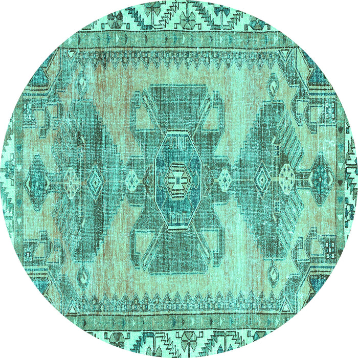 Round Persian Turquoise Traditional Rug, tr3781turq
