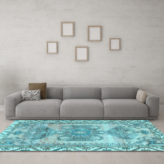 Machine Washable Persian Light Blue Traditional Rug in a Living Room, wshtr3781lblu