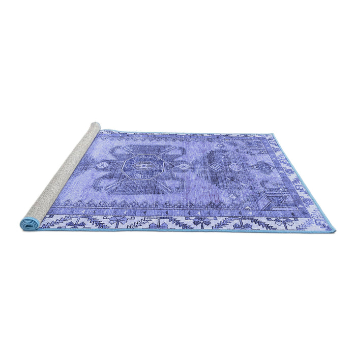 Sideview of Machine Washable Persian Blue Traditional Rug, wshtr3781blu