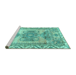 Sideview of Machine Washable Persian Turquoise Traditional Area Rugs, wshtr3781turq