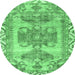 Round Persian Emerald Green Traditional Rug, tr3781emgrn