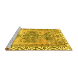 Sideview of Machine Washable Persian Yellow Traditional Rug, wshtr3781yw