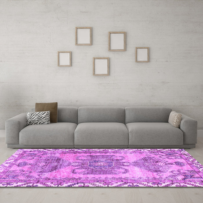 Machine Washable Persian Purple Traditional Area Rugs in a Living Room, wshtr3781pur