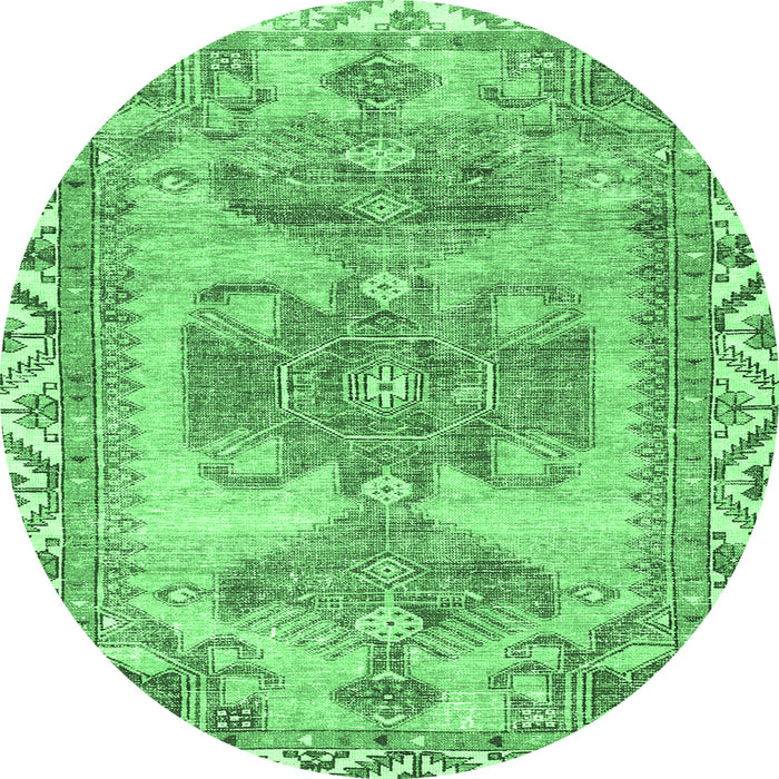 Round Machine Washable Persian Emerald Green Traditional Area Rugs, wshtr3781emgrn