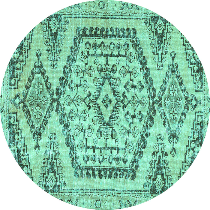 Round Machine Washable Persian Turquoise Traditional Area Rugs, wshtr3782turq