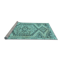 Sideview of Machine Washable Persian Light Blue Traditional Rug, wshtr3782lblu