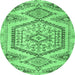 Round Persian Emerald Green Traditional Rug, tr3782emgrn