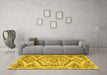 Machine Washable Persian Yellow Traditional Rug in a Living Room, wshtr3782yw