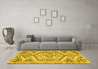 Machine Washable Persian Yellow Traditional Rug, wshtr3782yw