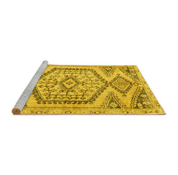 Sideview of Machine Washable Persian Yellow Traditional Rug, wshtr3782yw