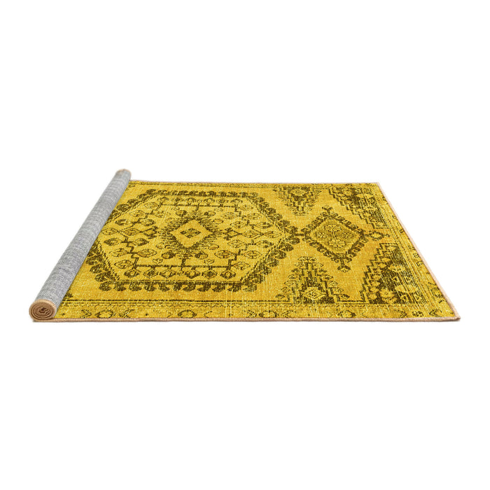 Sideview of Machine Washable Persian Yellow Traditional Rug, wshtr3782yw