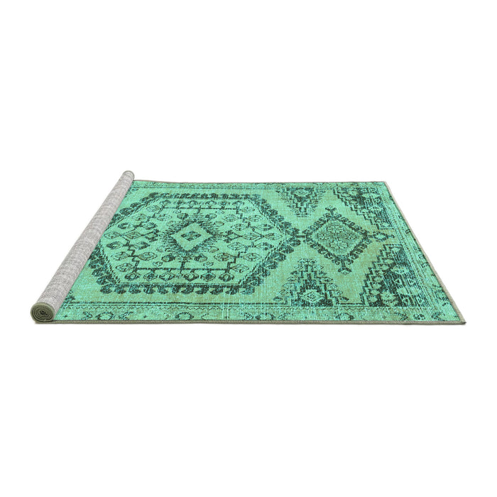 Sideview of Machine Washable Persian Turquoise Traditional Area Rugs, wshtr3782turq