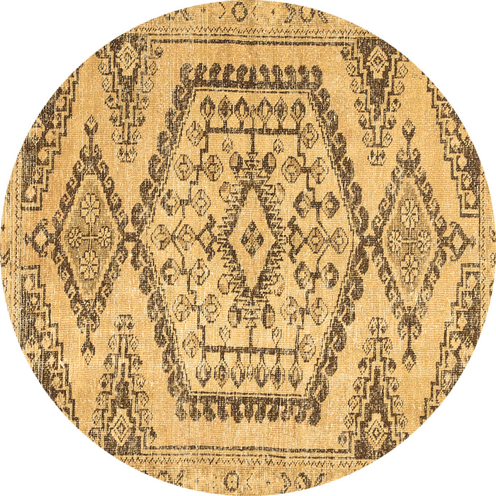 Round Persian Brown Traditional Rug, tr3782brn