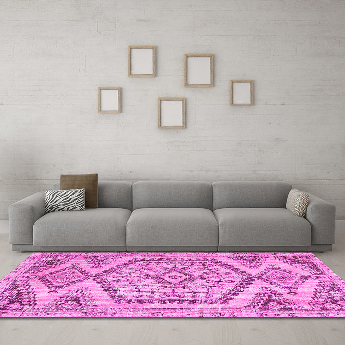 Machine Washable Persian Pink Traditional Rug in a Living Room, wshtr3782pnk