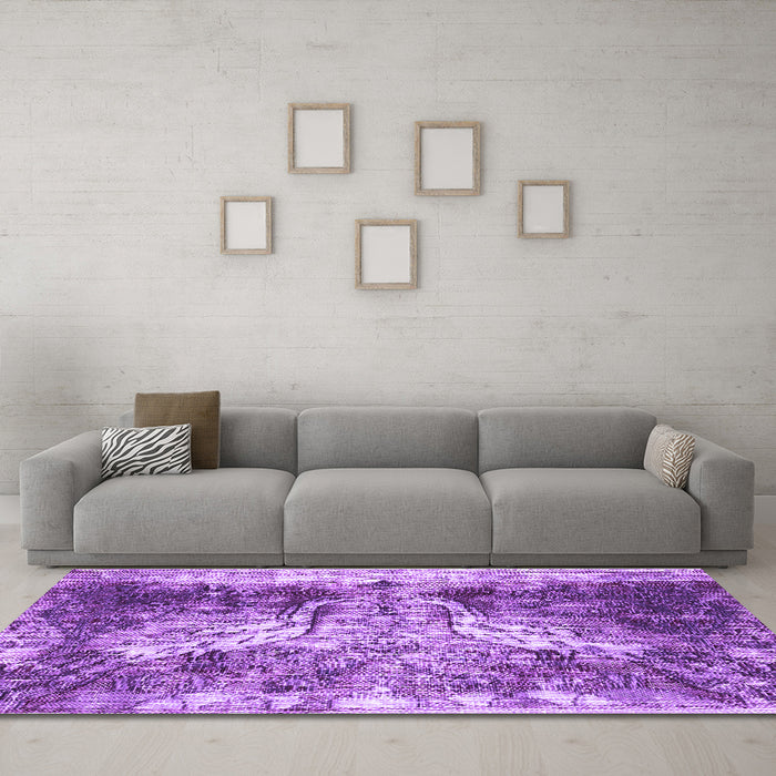 Machine Washable Persian Purple Traditional Area Rugs in a Living Room, wshtr3783pur