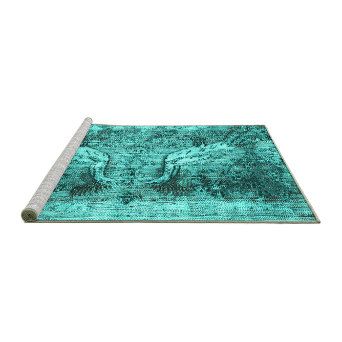 Sideview of Machine Washable Persian Turquoise Traditional Area Rugs, wshtr3783turq