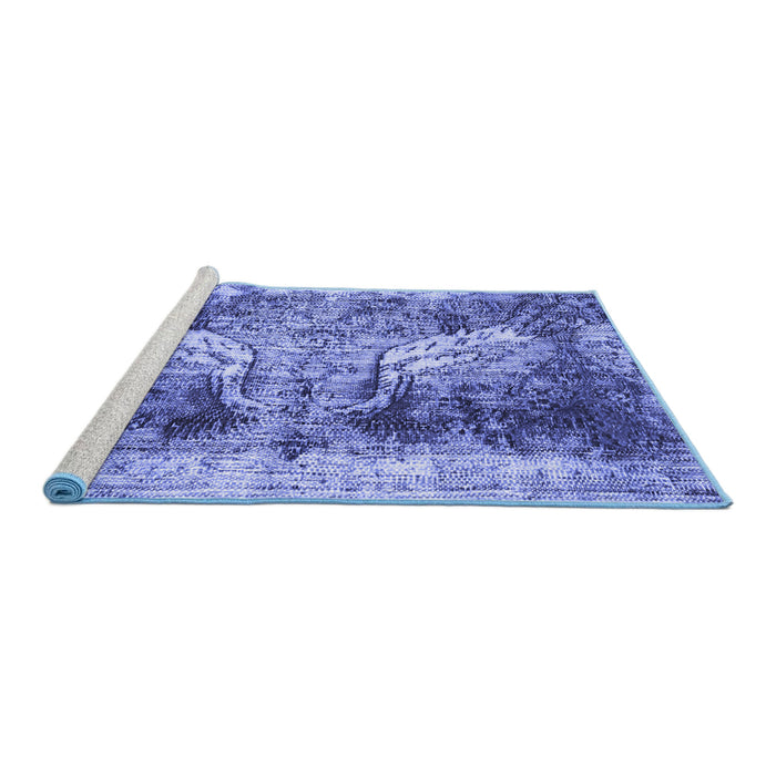Sideview of Machine Washable Persian Blue Traditional Rug, wshtr3783blu