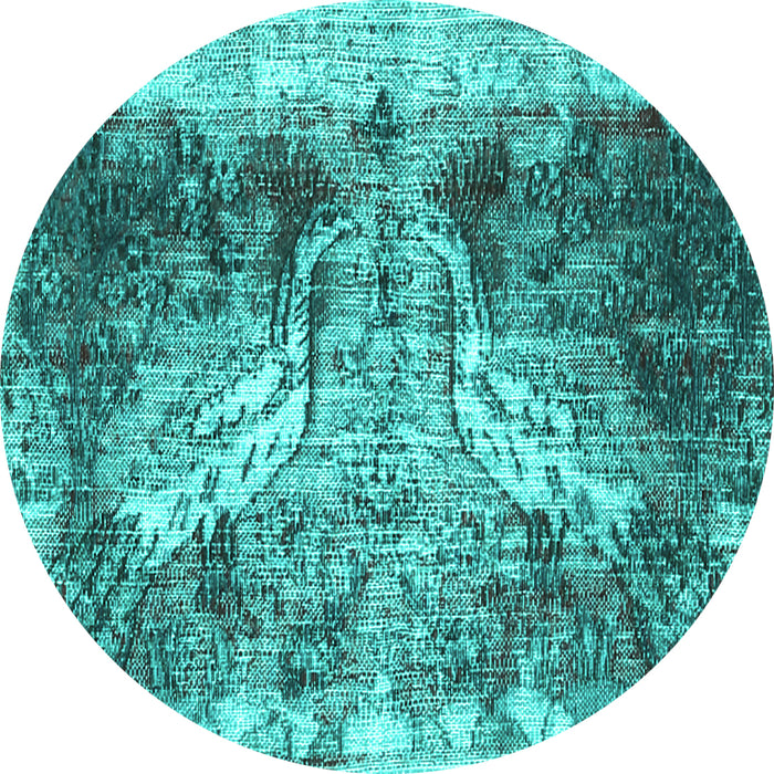 Round Machine Washable Persian Turquoise Traditional Area Rugs, wshtr3783turq