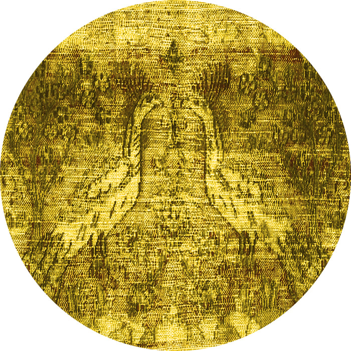 Round Machine Washable Persian Yellow Traditional Rug, wshtr3783yw