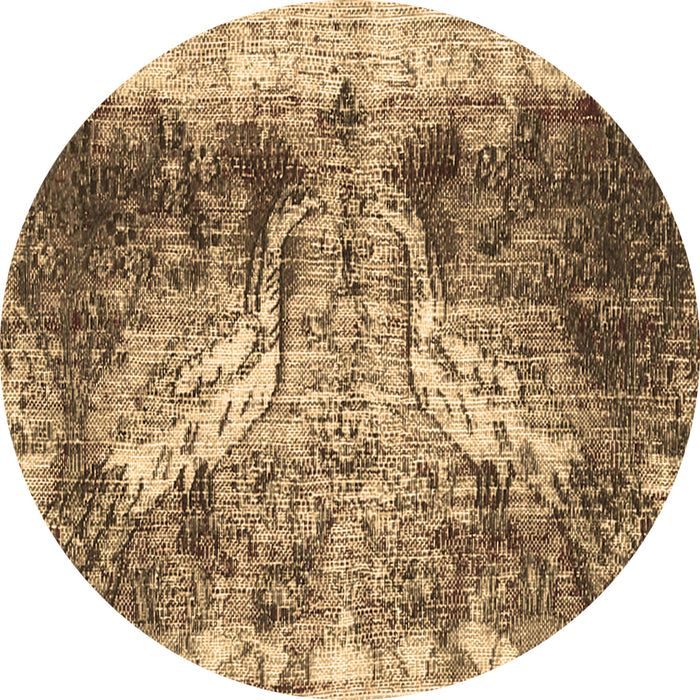 Round Persian Brown Traditional Rug, tr3783brn