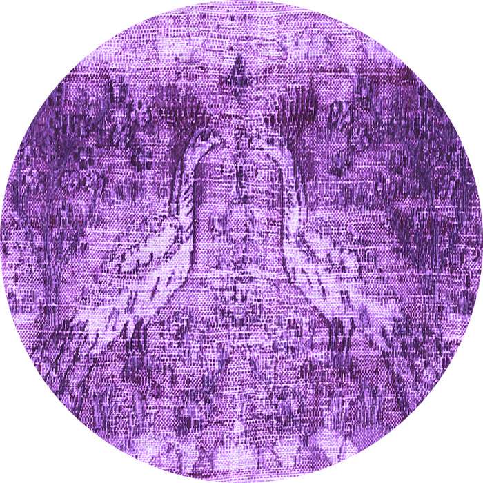 Round Persian Purple Traditional Rug, tr3783pur
