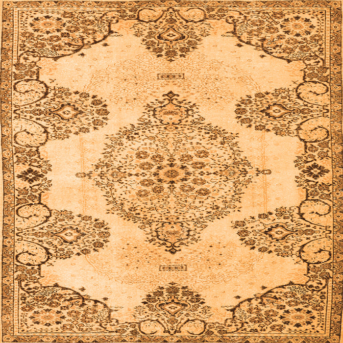 Round Machine Washable Medallion Orange Traditional Area Rugs, wshtr3784org