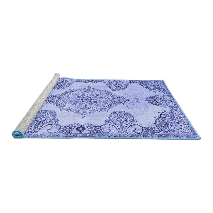 Sideview of Machine Washable Medallion Blue Traditional Rug, wshtr3784blu