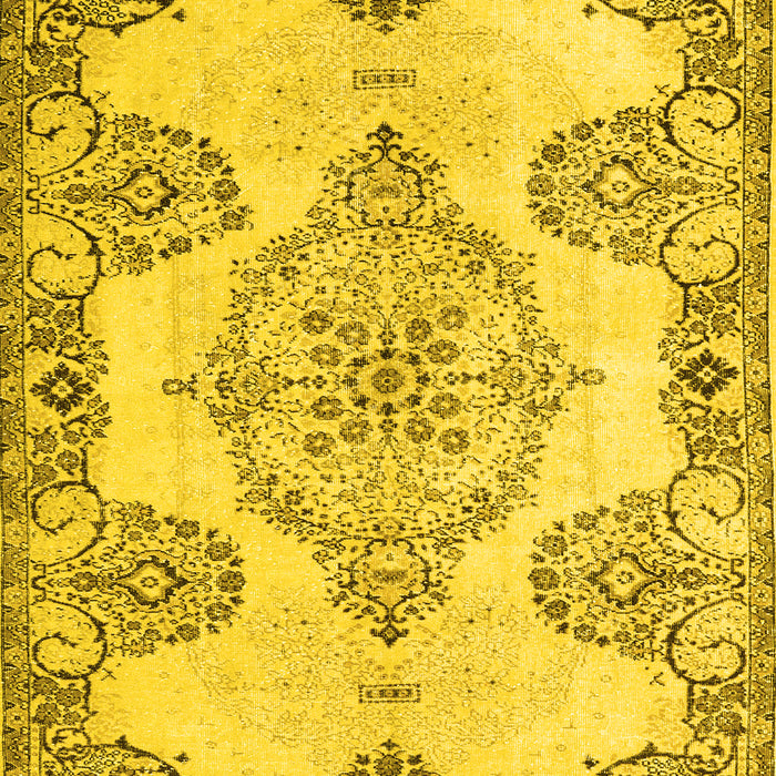 Machine Washable Medallion Yellow Traditional Rug, wshtr3784yw